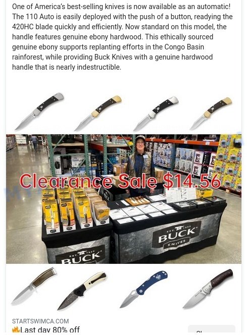 Startswimca.com Buck Knives Clearance Sale Scam ads