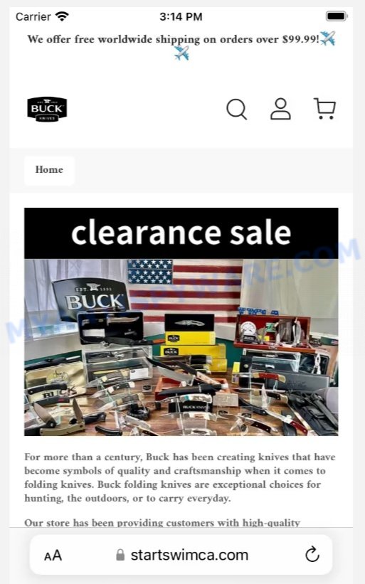 Startswimca.com Buck Knives Clearance Sale Scam store