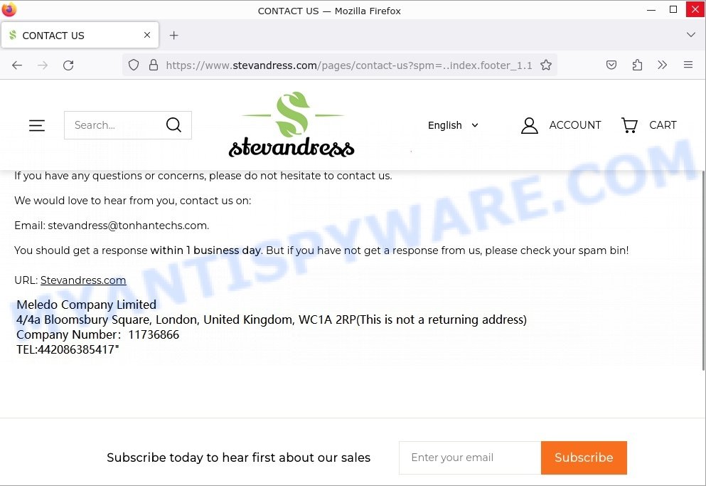 Stevandress.com Scam contacts