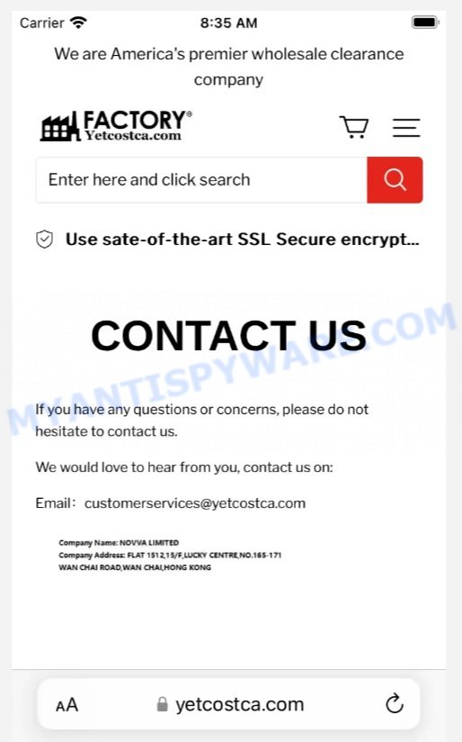 Yetcostca.com Scam conacts