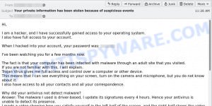 Your private information has been stolen Email Scam