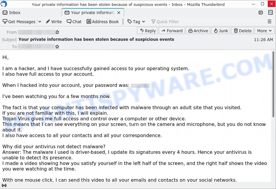 Your private information has been stolen Email Scam