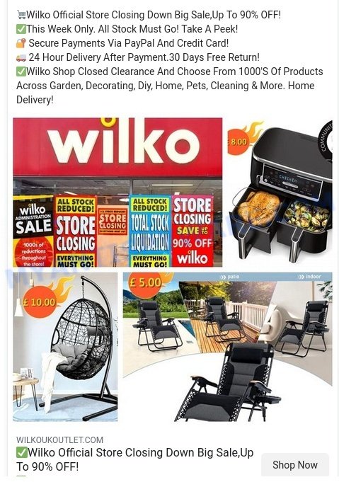 wilkoukoutlet.com scam ads