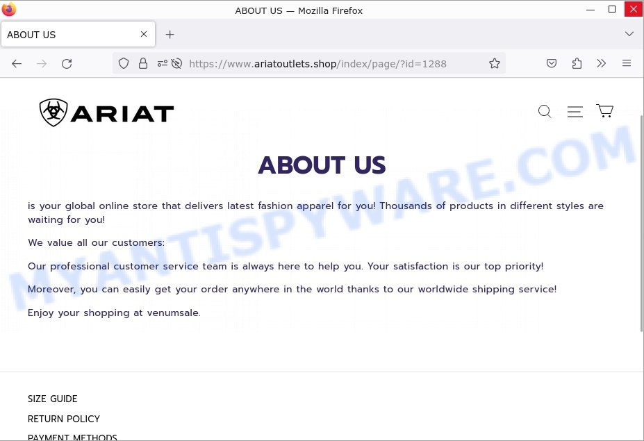 Ariatoutlets.shop Scam store aboutus