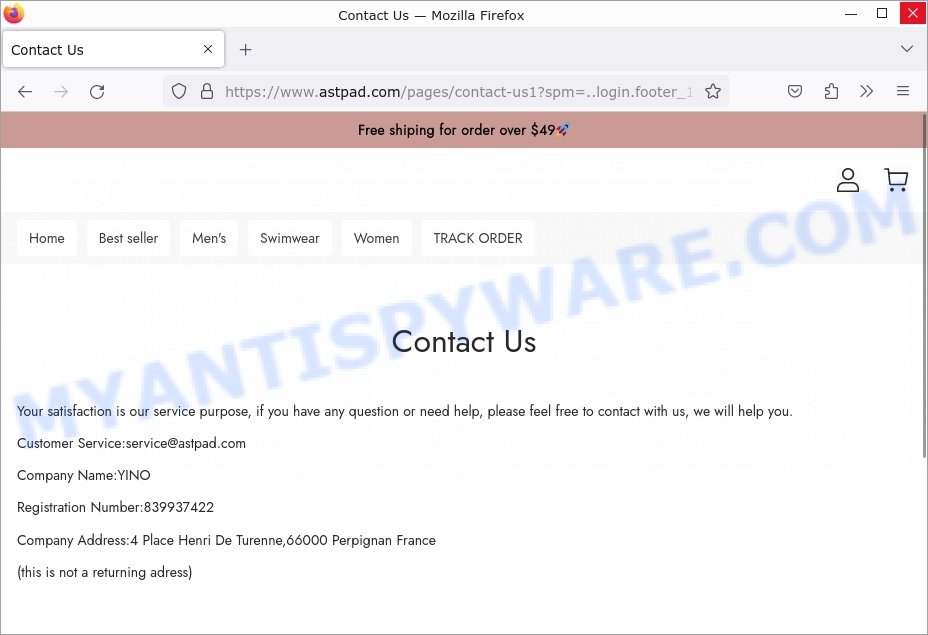 Astpad.com Clearance Sale scam contacts