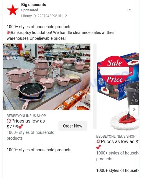 Bedbeyonlineus.shop scam store ads