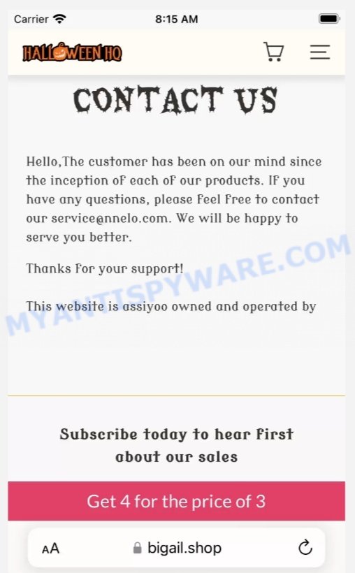 Bigail.shop scam contacts