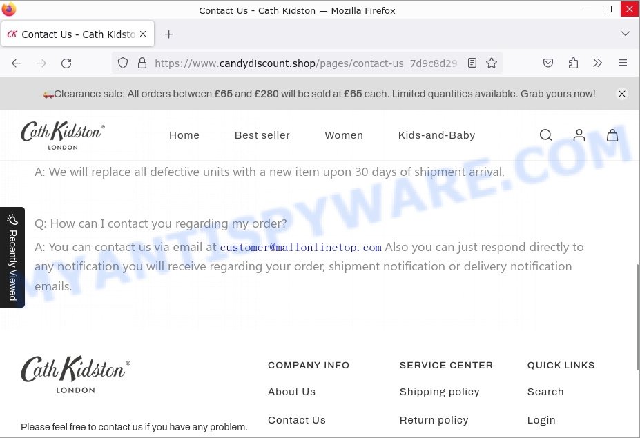 Candydiscount.shop scam store contacts