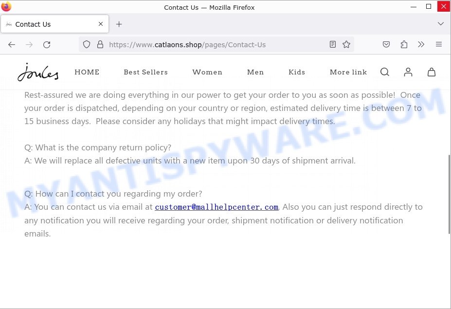 Catlaons.shop Scam store contacts