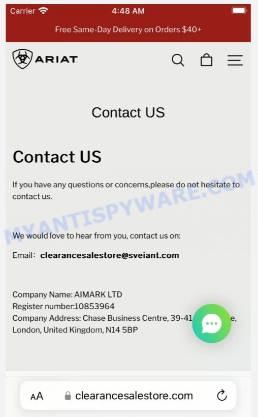 Clearancesalestore.com Scam store contacts