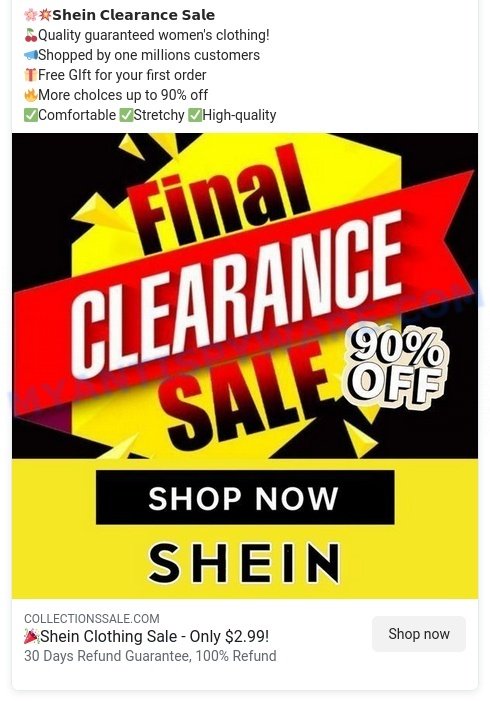 Collectionssale.com SHEIN Women Clearance Scam ads