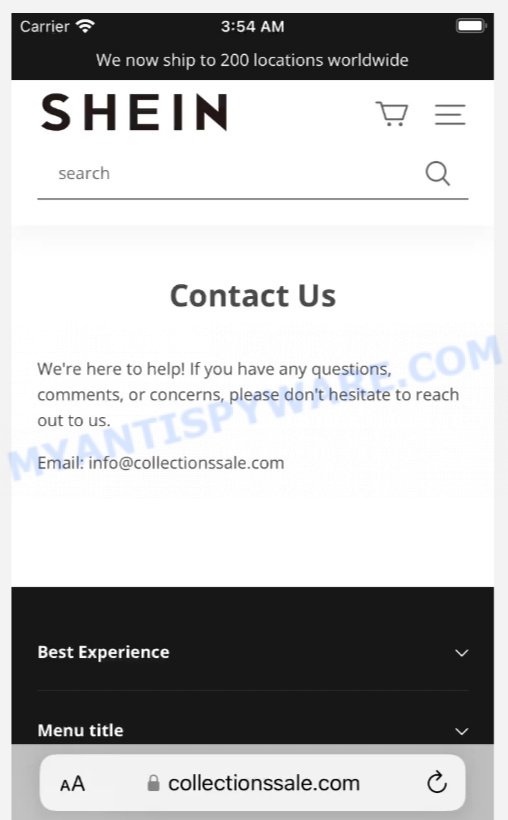 Collectionssale.com SHEIN Women Clearance Scam contacts