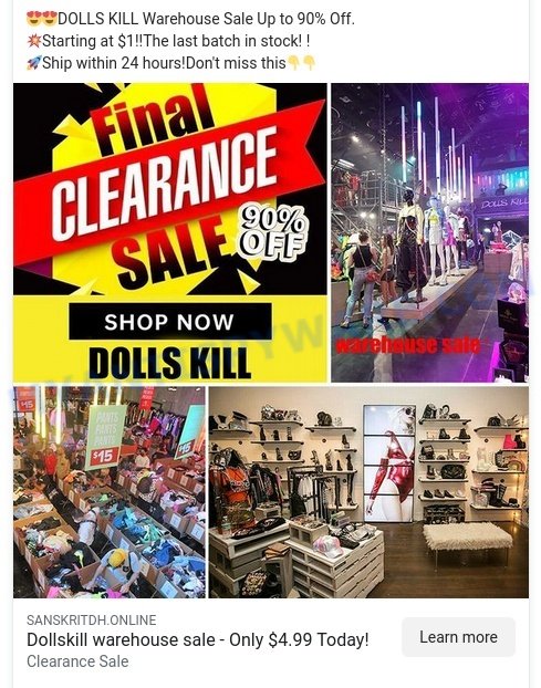 DOLLS KILL Warehouse Sale Scam ads