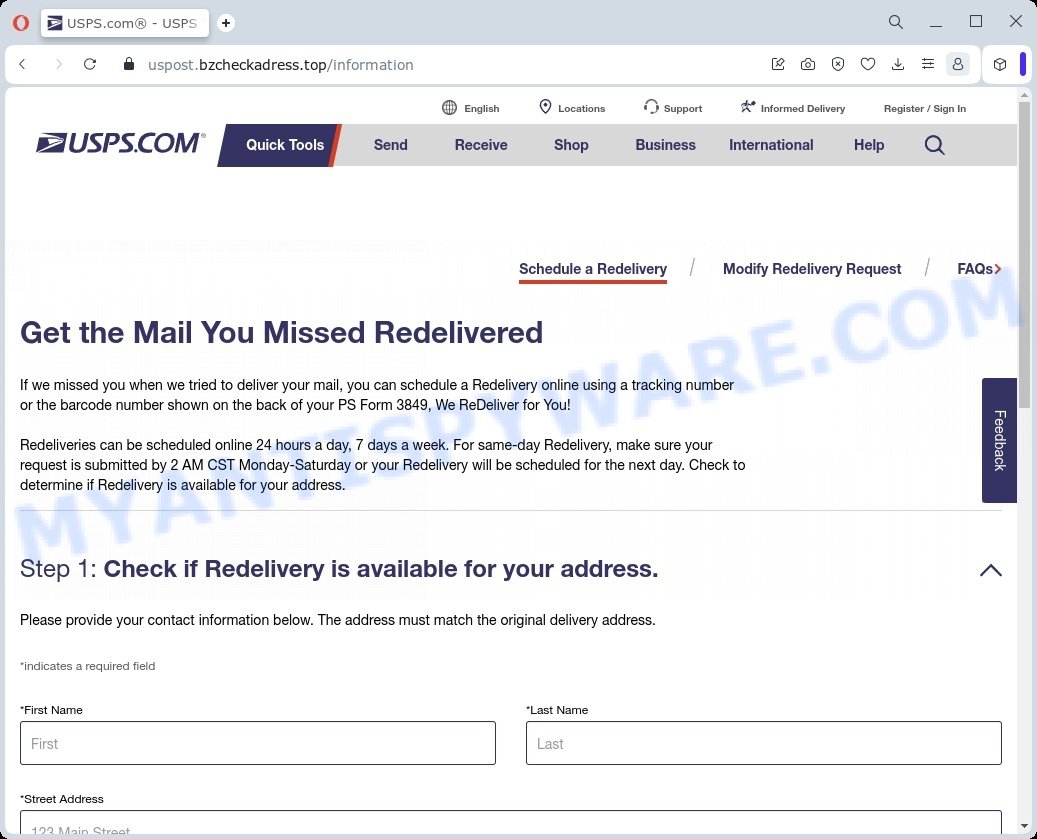 Delivery Failed Addressee Unknown USPS Scam step2