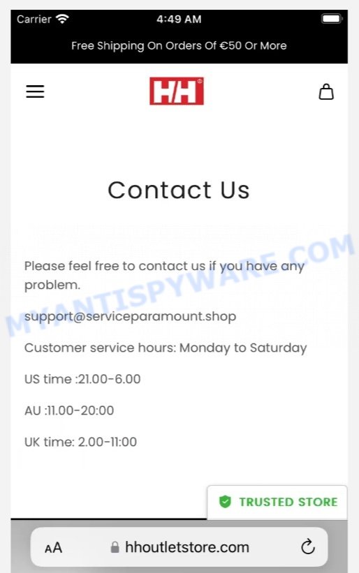 Fake Helly Hansen Clearance Sale Scam store contacts