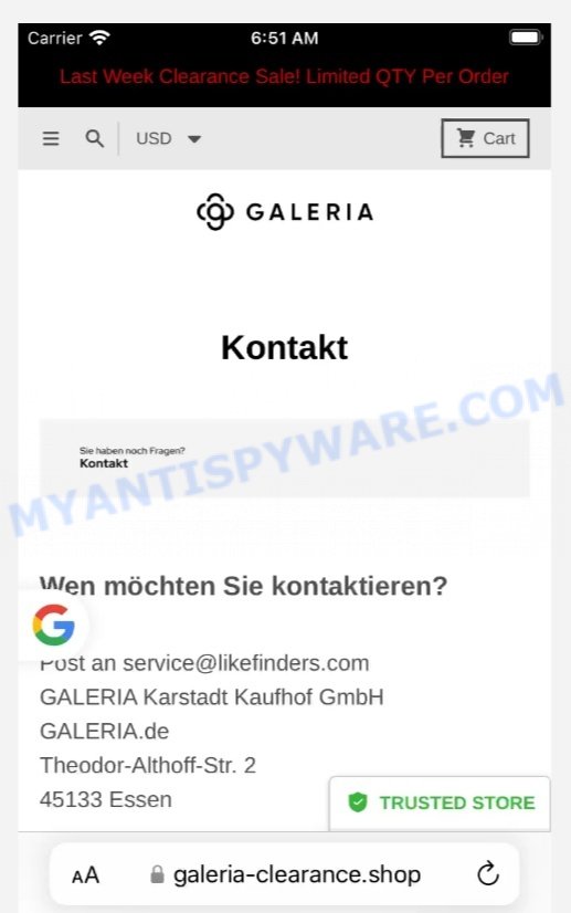 Galeria-Clearance.Shop scam store contacts