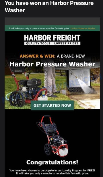 Harbor Freight Pressure Washer Giveaway Email