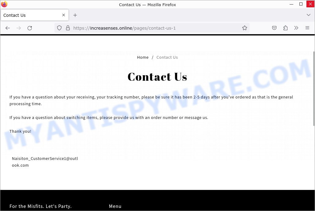 Increasenses.Online WAREHOUSE SALE scam contacts