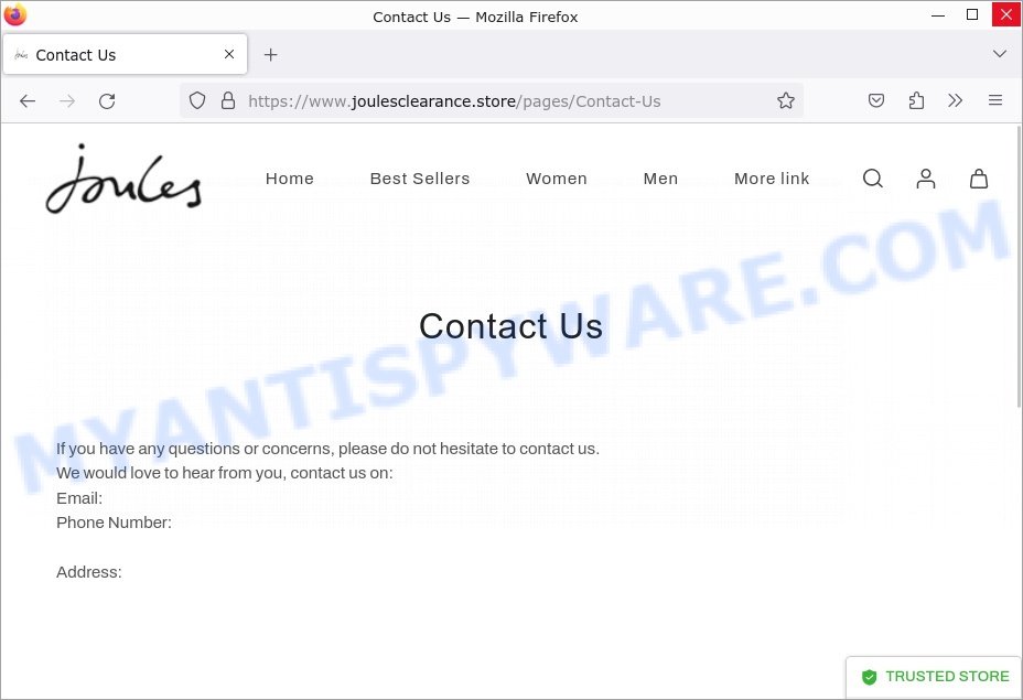 Joulesclearance.store Scam contacts