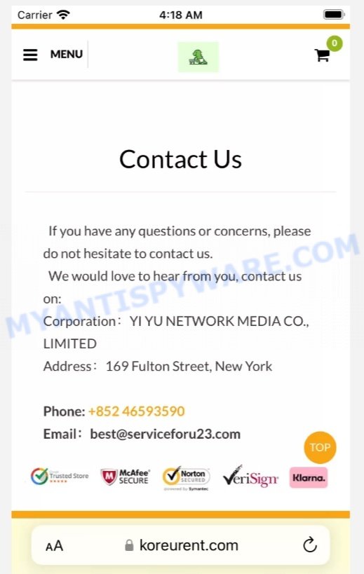 Koreurent.com scam store contacts