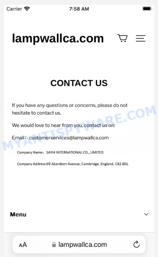 Lampwallca.com scam store contacts