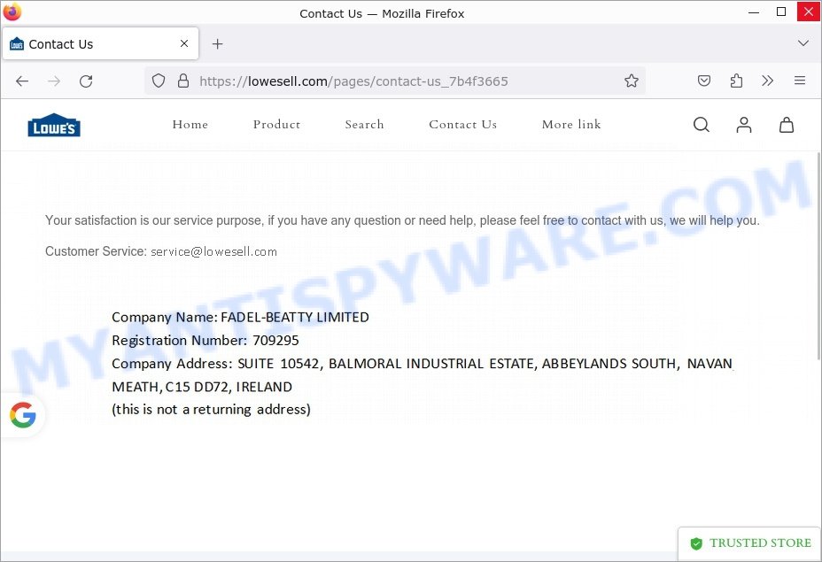 Lowesell.com Scam store contacts