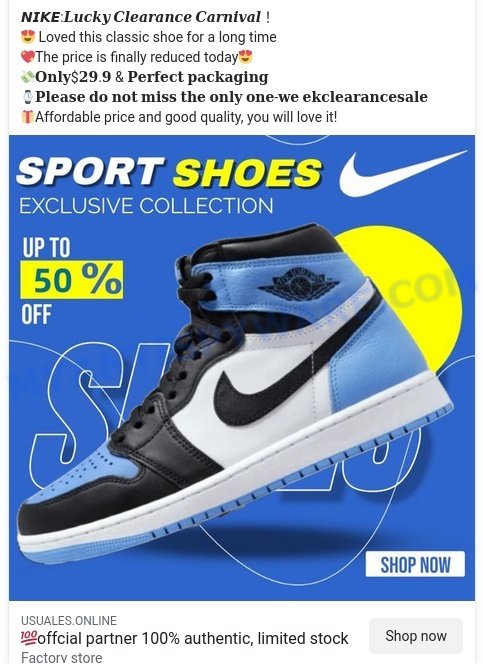 Nike Lucky Clearance Carnival Scam ads