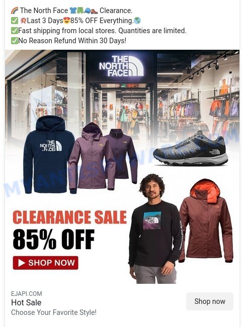 North Face Clearance Sale Scams ads