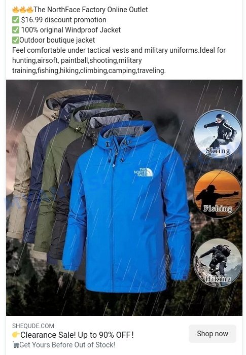 North Face Clearance Sale Scams ads2