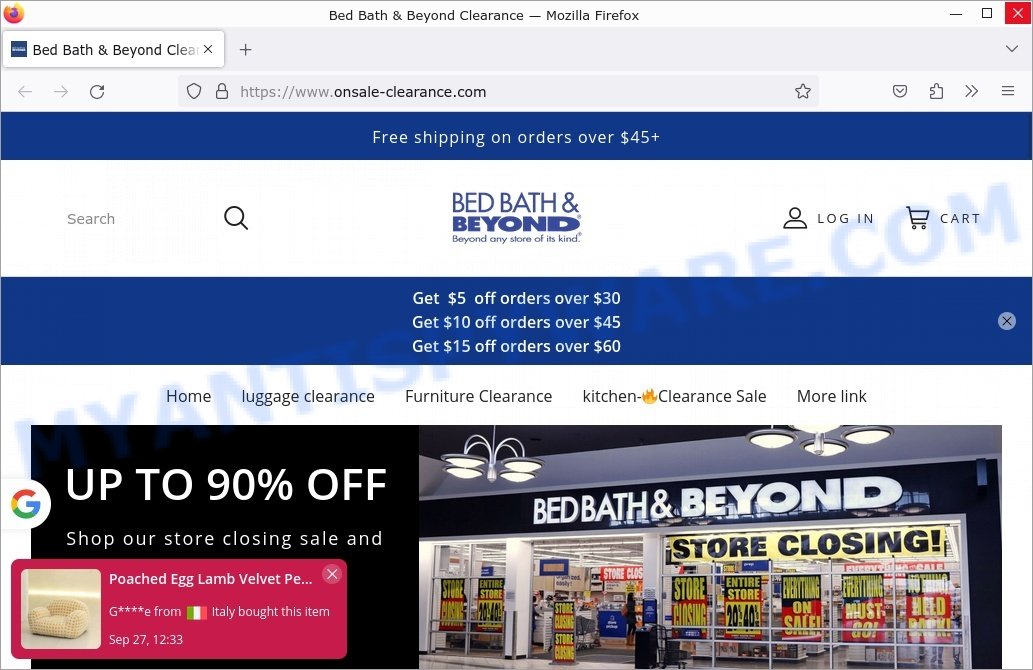 Onsale-clearance.com Bed Bath & Beyond Clearance scam