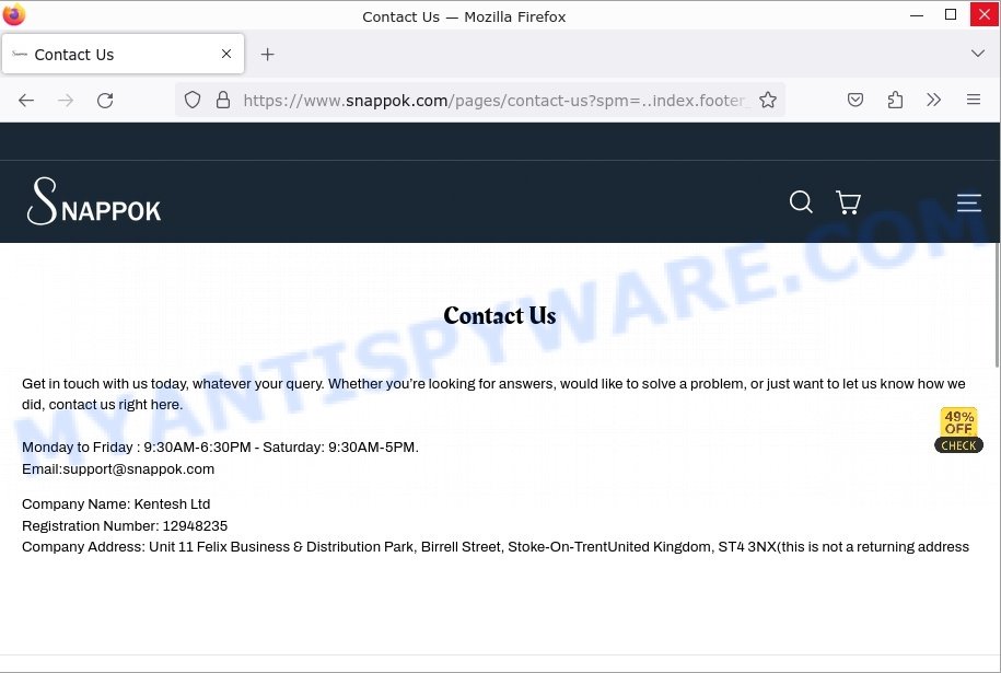 Snappok.com scam store contacts