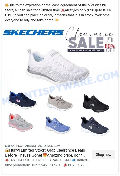 Sneakersclearancefactoryus.com Skechers Sneakers Scam ads