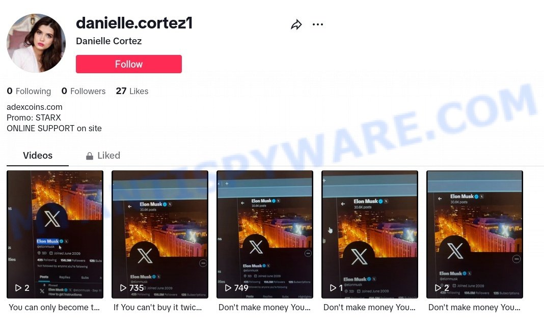 TikTok Cruypto scam STARTX