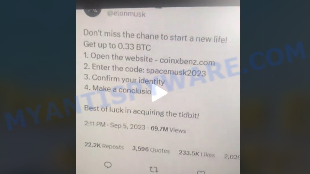 TikTok free bitocins scam