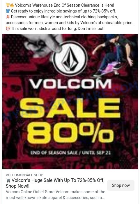 Volcomonsale.shop Scam store ads