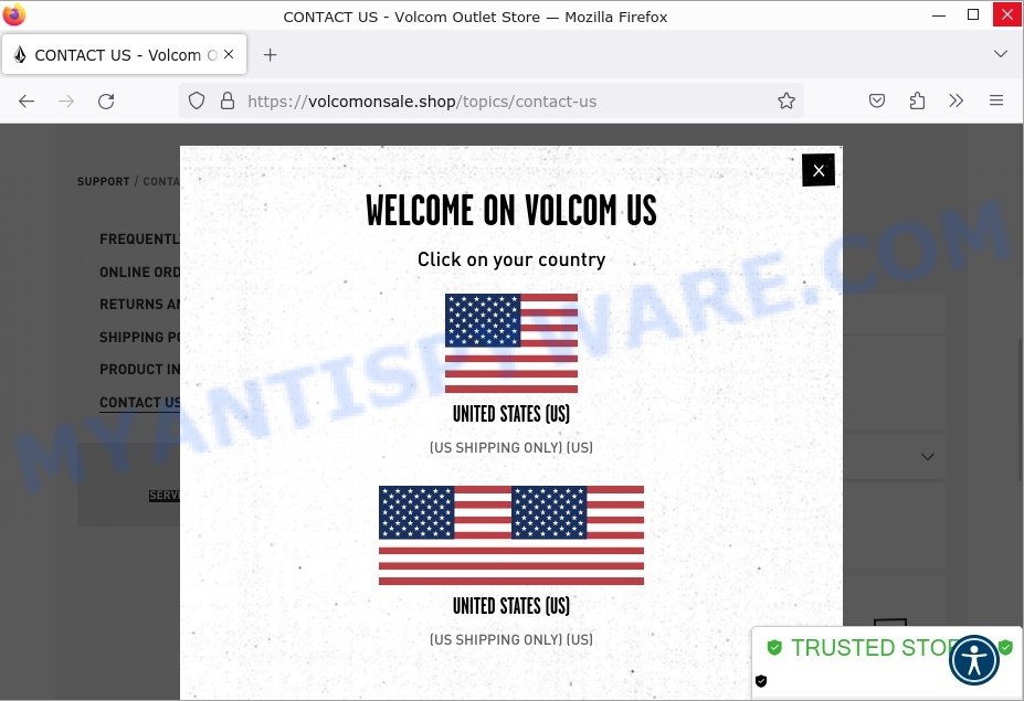 Volcomonsale.shop Scam store contacts