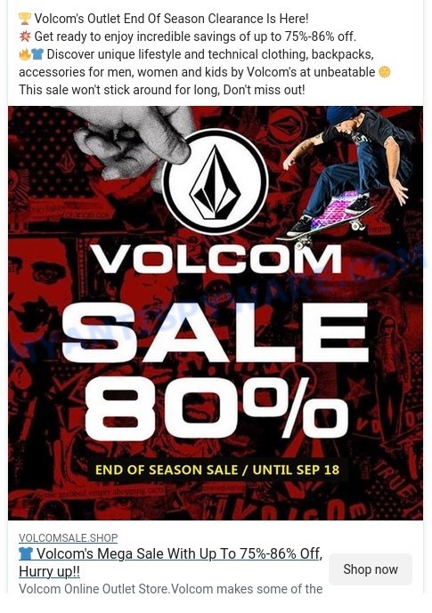 Volcomsale.shop Scam ads