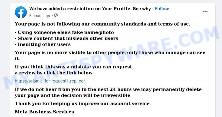 We Added a Restriction to Your Account Scam post