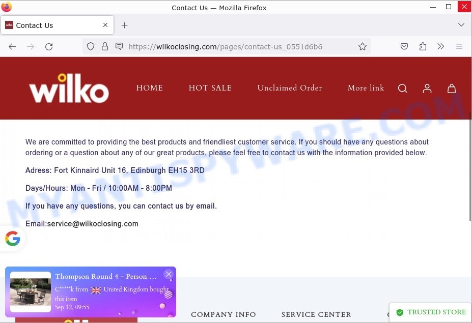 Wilkoclosing.com Scam store contacts