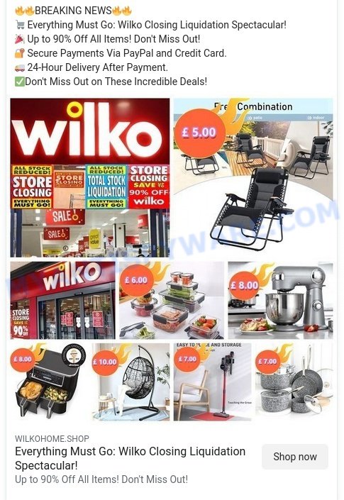 Wilkohome.shop Scam ads