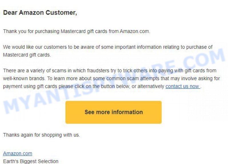 Amazon Gift Card Email Glitch email text