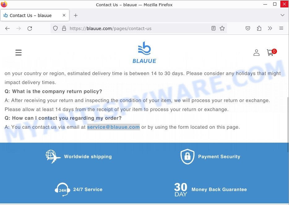 Blauue.com scam store contacts
