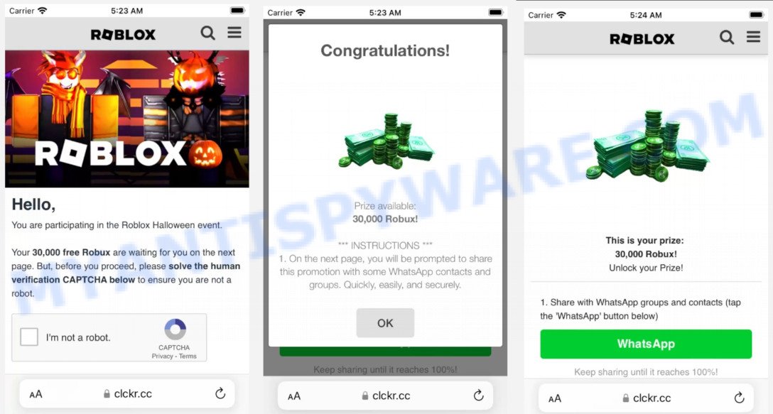 Clckr.cc Whatsapp scam