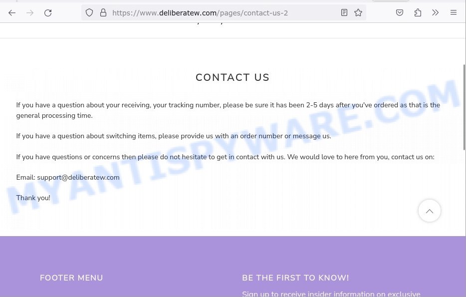 Deliberatew.com scam contacts page