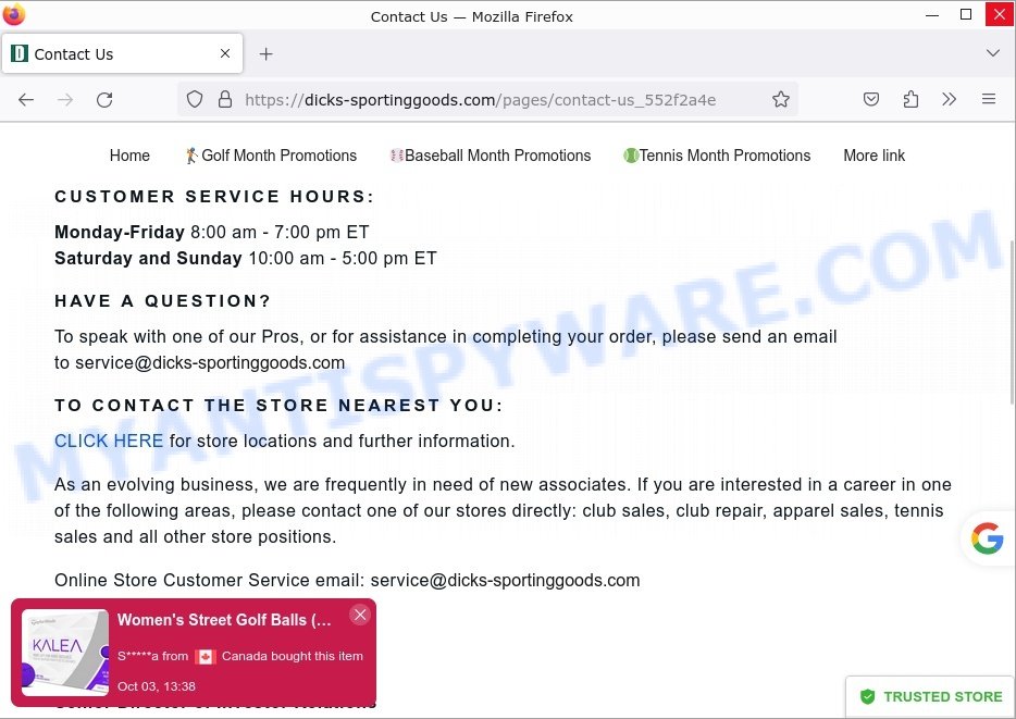 Dicks-sportinggoods.com scam contacts