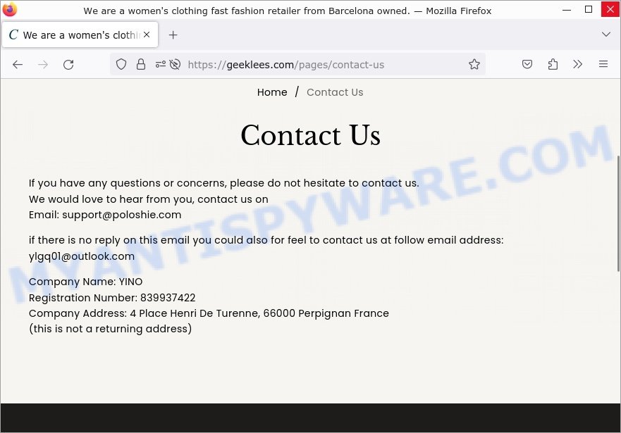 Geeklees.com ColdWater Creck Scam contacts