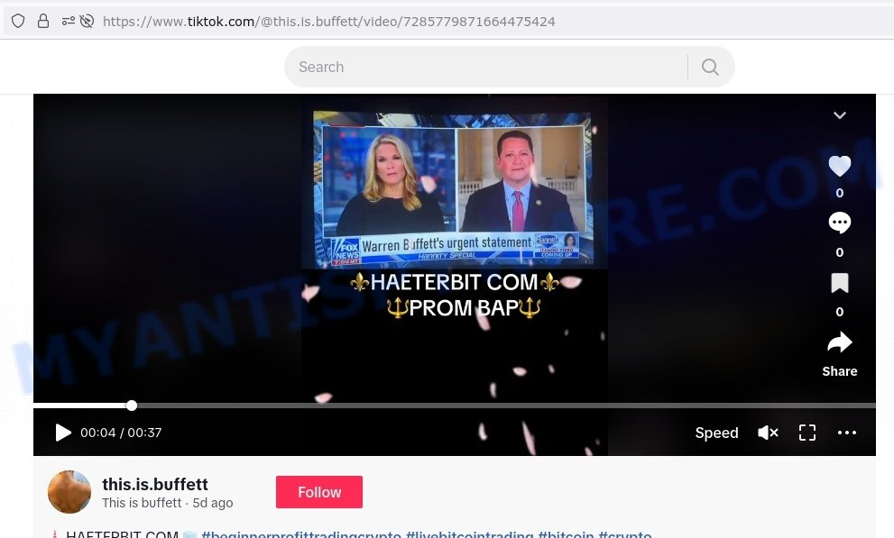 Haeterbit.com Tiktok crypto Buffet ads scam