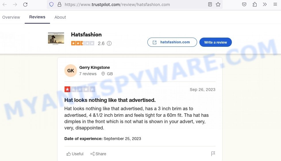 Hatsfashion.com TrustPilot reviews