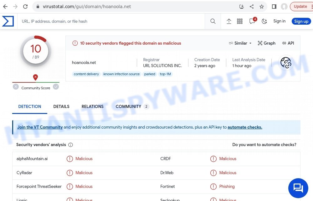 Hoanoola.net redirect virus