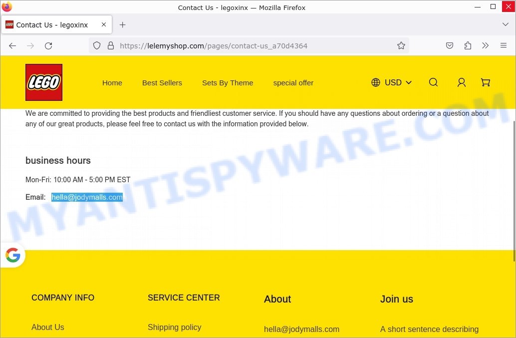 Lelemyshop.com Lego Toy Shop Scam contacts